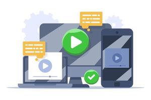 Concept of tutorials, webinars, distance education, online training and learning. online education and e-learning at home through webinar training, online training. vector