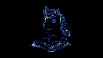 Unicorn and a Magic Spell Book A unicorn reading from a spell book with sparkles around. video