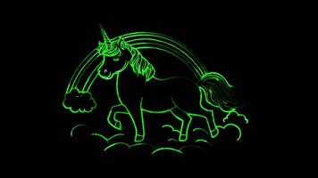 Unicorn and Rainbow A unicorn standing on a cloud with a rainbow arching overhead. video