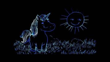 Unicorn and Sun A unicorn enjoying the sunshine with a happy sun in the sky. video