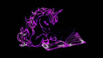 Unicorn and a Magic Spell Book A unicorn reading from a spell book with sparkles around. video