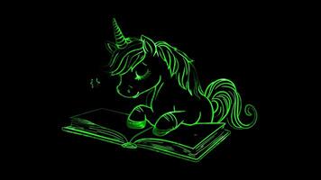 Unicorn and a Magic Spell Book A unicorn reading from a spell book with sparkles around. video