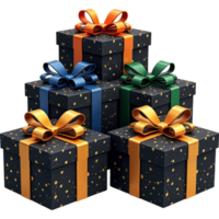 A stack of colorful boxes with bows on top, each one with a different color png