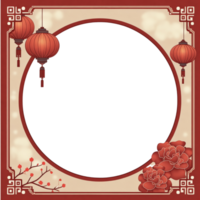 A red and gold frame with a red lantern hanging from the top png