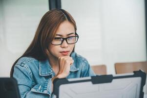 Female programmer working on coding, software development and web design.Concept technology development. photo