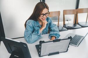 Female programmer working on coding, software development and web design.Concept technology development. photo