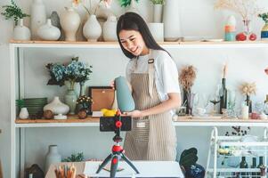 Small business owners are live streaming. Sell products to customers who come to see to buy and take orders. Check out the orders that customers order from online retailers - online shopping. photo