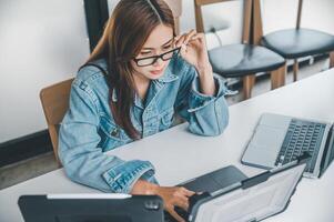 Female programmer working on coding, software development and web design.Concept technology development. photo