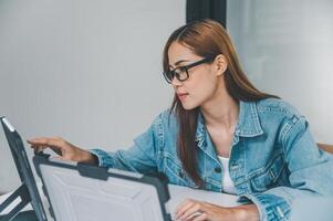 Female programmer working on coding, software development and web design.Concept technology development. photo