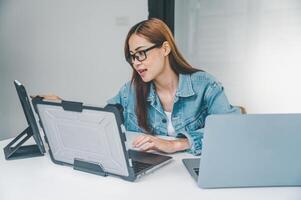 Female programmer working on coding, software development and web design.Concept technology development. photo
