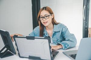 Female programmer working on coding, software development and web design.Concept technology development. photo