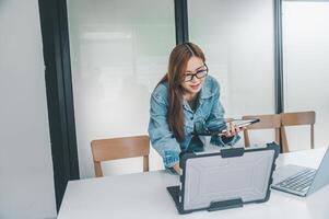 Female programmer working on coding, software development and web design.Concept technology development. photo