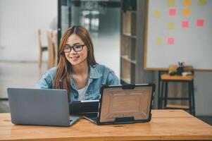Female programmer working on coding, software development and web design.Concept technology development. photo