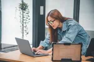Female programmer working on coding, software development and web design.Concept technology development. photo