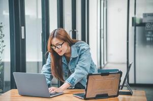 Female programmer working on coding, software development and web design.Concept technology development. photo