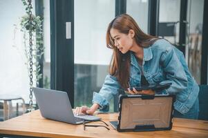 Female programmer working on coding, software development and web design.Concept technology development. photo
