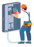 Electrician in 2D Flat Design Fixing a Power Outlet with Tools and Tester png