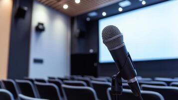 microphone setup in front of screen photo