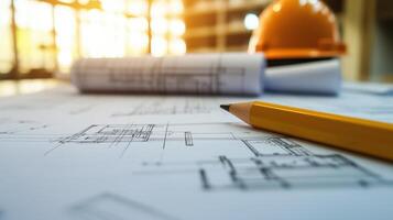 Close-up of blueprints working photo