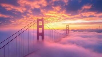 Breathtaking iconic sunrise at Golden Gate Bridge photo