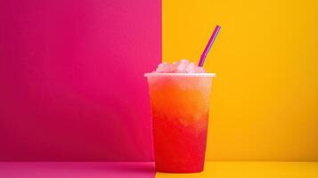 ice slushy in a plastic cup yellow photo