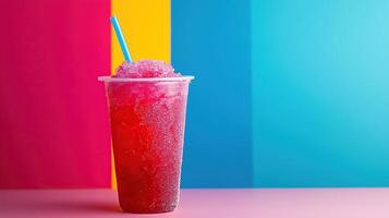 colourful ice slushy in a plastic cup photo