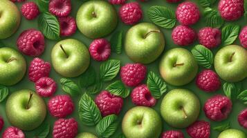 freshness raspberry and green apples photo