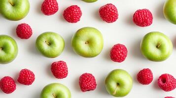 Pattern of raspberry and green apples backgrounds photo