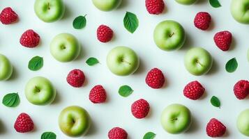 decoration of raspberry and green apples photo