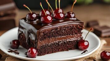 chocolate cake baking with cherry photo