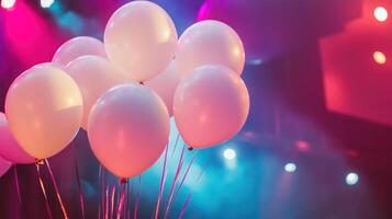balloons decoration illuminated by colorful stage lights photo