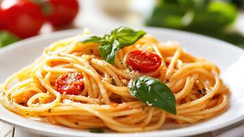 pasta with tomato and basil ingredient photo