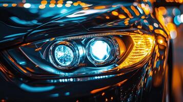closeup of modern car headlights photo
