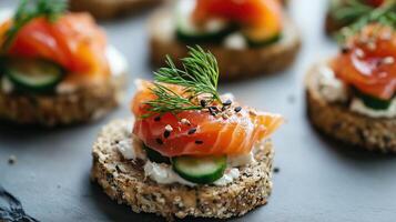 canape with salmon buffet photo