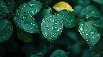 macro rain drops on the leaves photo