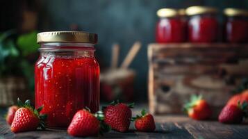 strawberry healthy jam in a jar photo