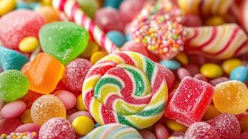 Pile of variety of delicious red candies photo