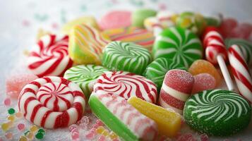 Pile of variety of delicious strawberry candies photo
