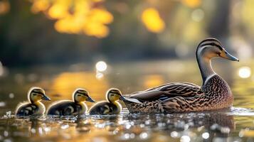 duck and ducklings nature photo