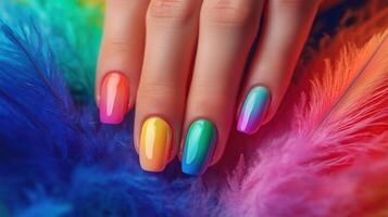 manicure hand with luxury rainbow color photo