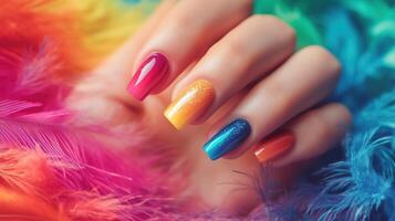 Glamour hand with luxury rainbow color photo