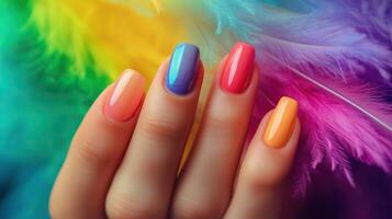 Hand with luxury rainbow color photo