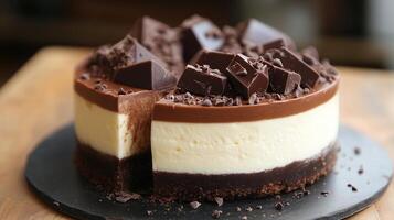 three chocolates cheesecake photography photo