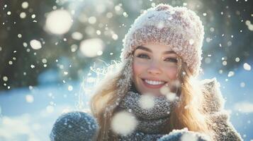 woman photography playing in the snow photo