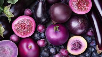 Assortment of purple fruit and vegetable horizontal photo