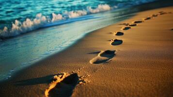 footprints on the beach ocean journey photo