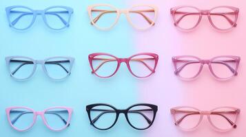 Stylish eyeglasses over pastel background. photo