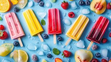 Top view of tasty colorful ice cream set photo