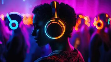 Silent Disco Party with Neon Lights photo
