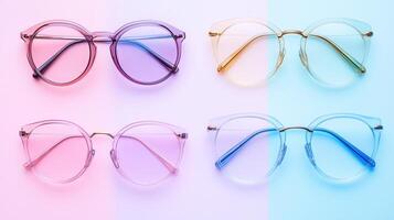 Stylish eyeglasses over pastel background. photo